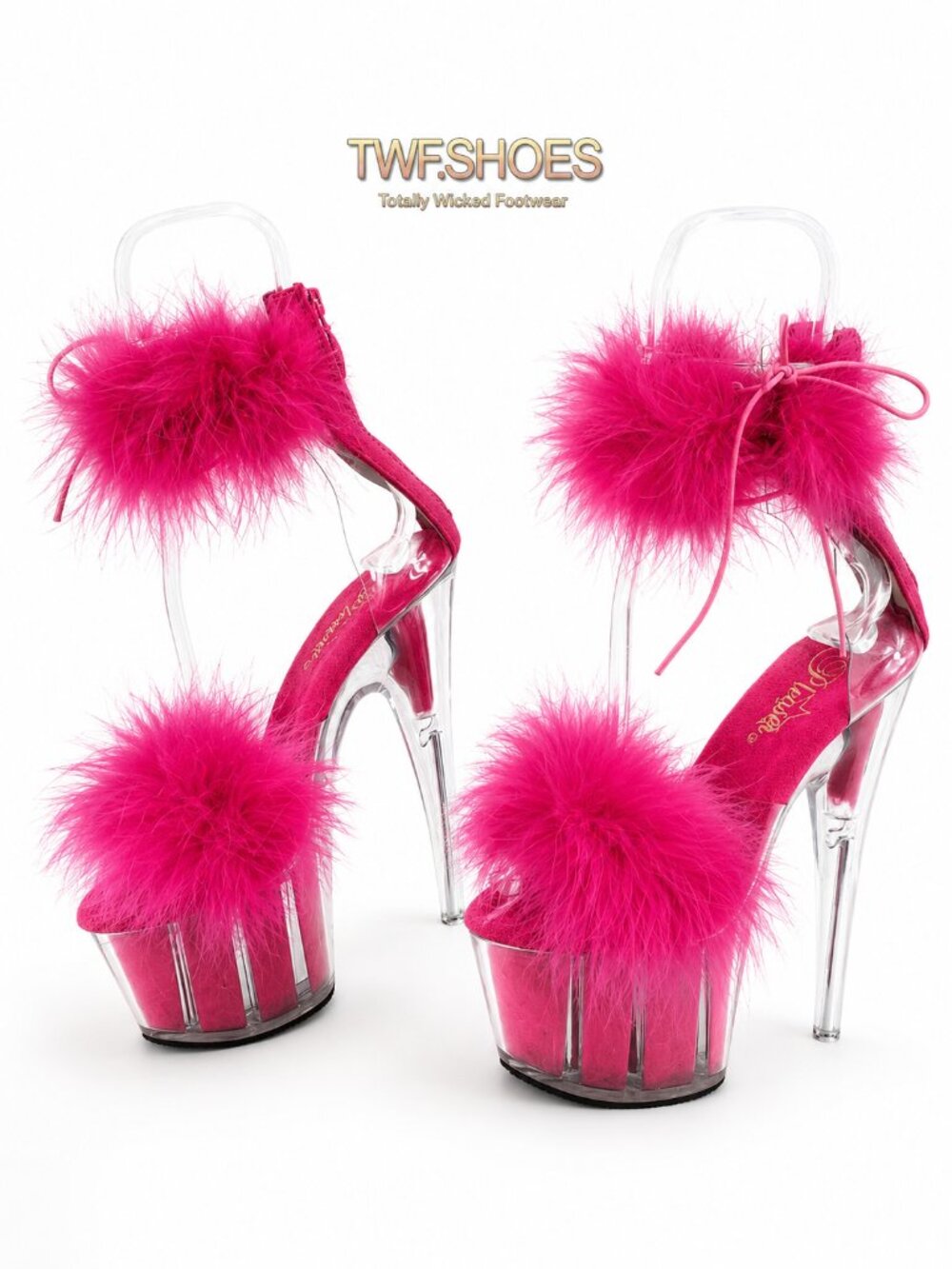 NIB Adore 724 Hot Pink Marabou Platform Shoes Sandals 7" High Heel Shoes